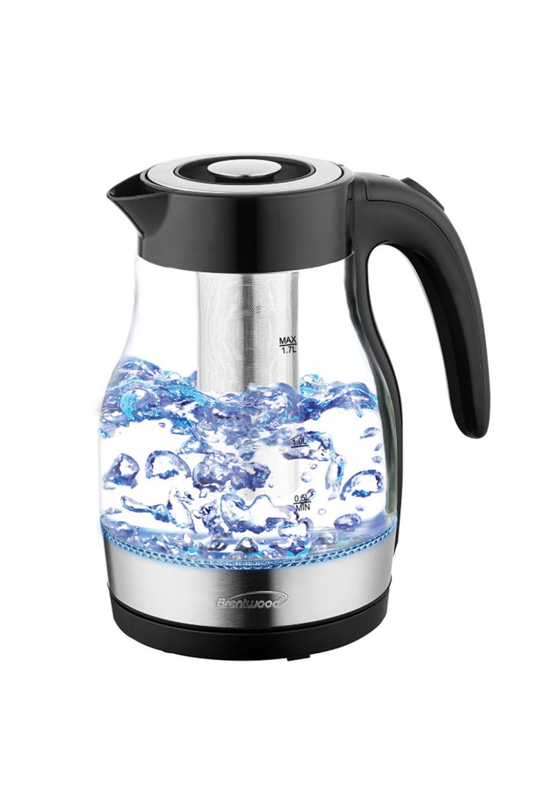 Glass 1.7 Liter Electric Kettle with Tea Infuser, Main, color, Black