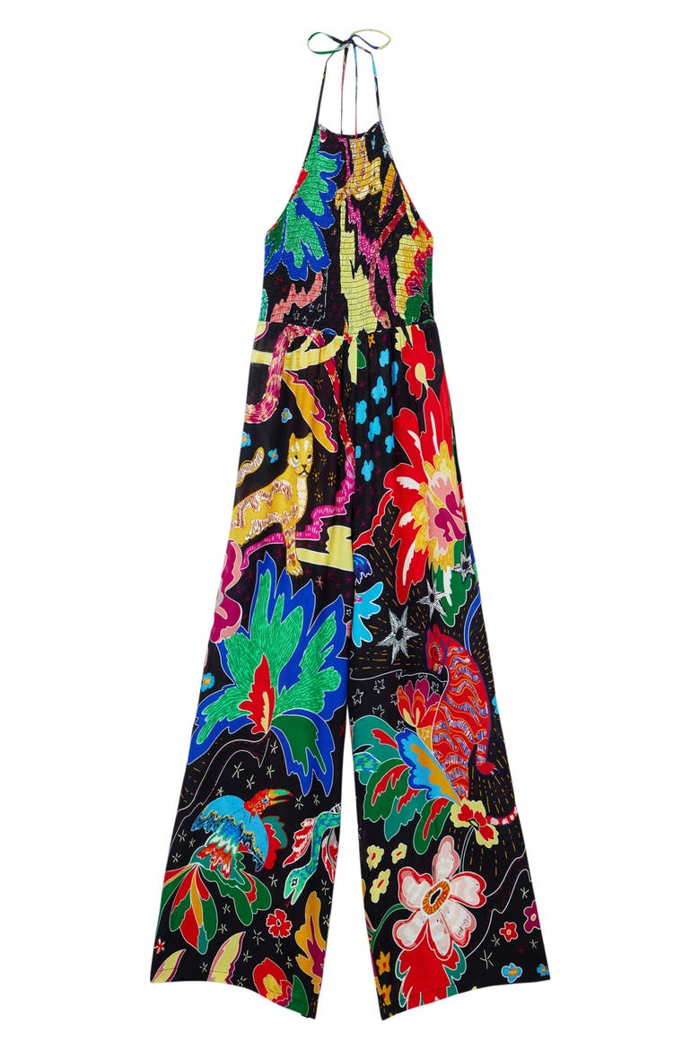 Jungle Design Halter Neck Jumpsuit, Alternate, color, BLACK