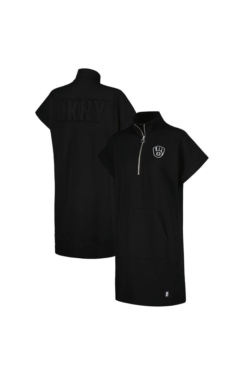 DKNY SPORT Women's DKNY Sport Black Milwaukee Brewers Emily Quarter-Zip Sneaker Dress, Alternate, color, 