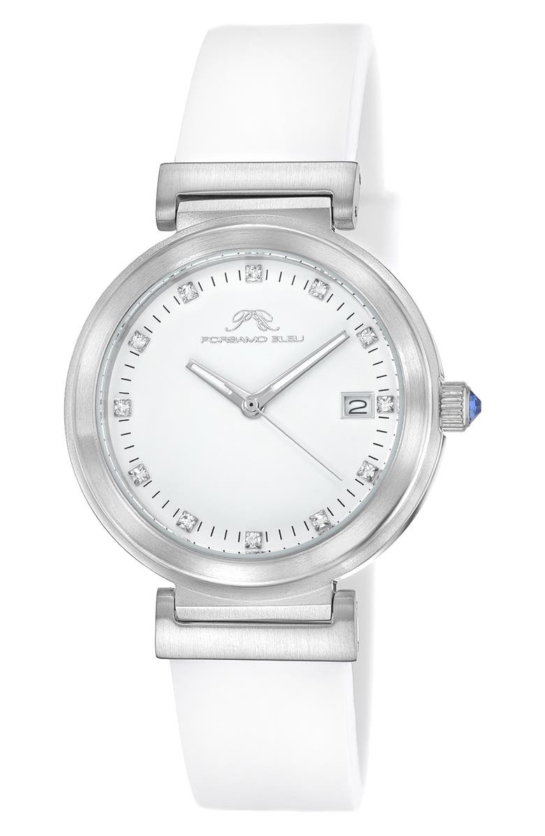 PORSAMO BLEU Women's Dahlia Silicone Strap Watch, 34mm, Main, color, Silver-White