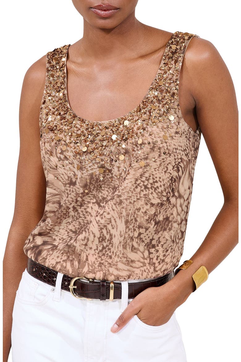 Sequin Animal Print Top, Main, color, BROWN