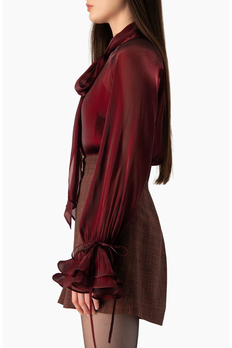 Sophisticated High-neck Blouse With Tie, Alternate, color, Wine