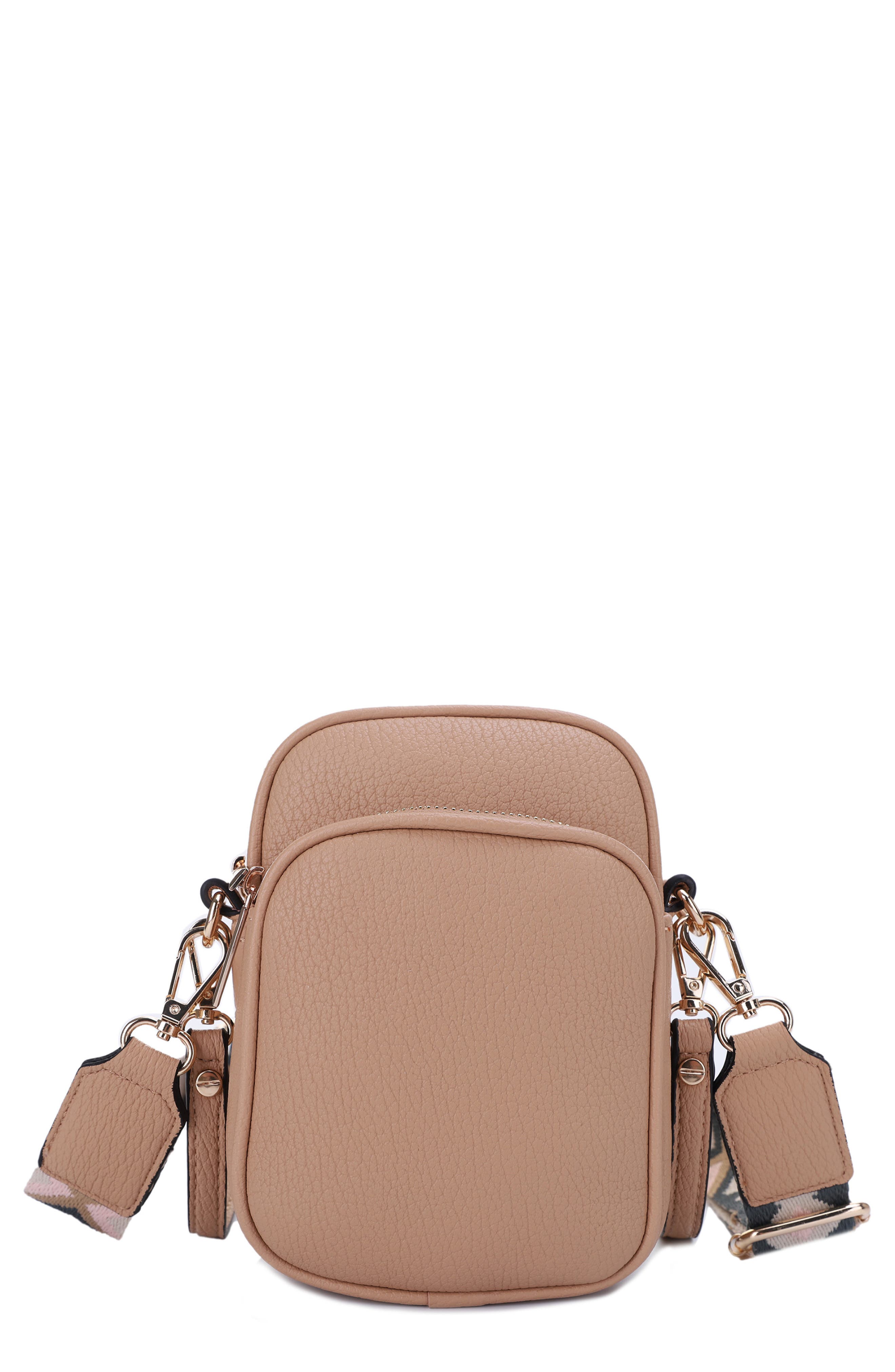 Mali + Lili Josephine Vegan Leather Crossbody Bag in Camel/Tri 