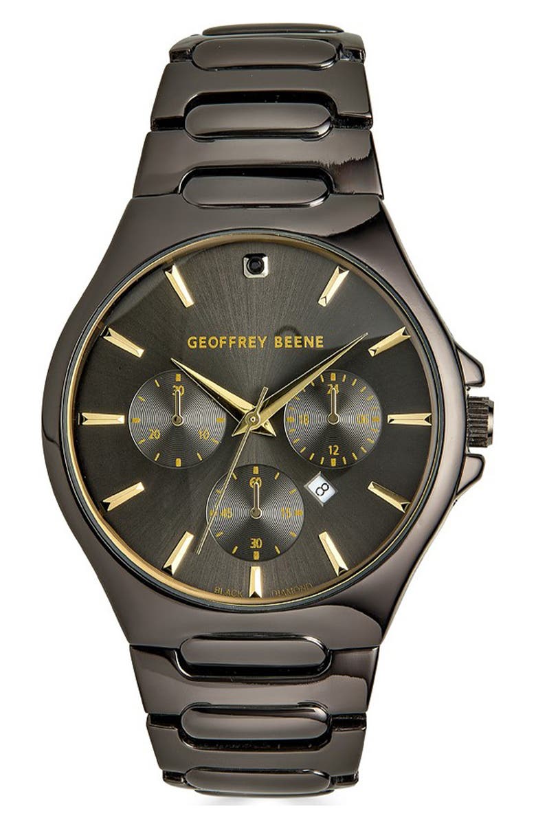 GEOFFREY BEENE Genuine Black Diamond Bracelet Watch, 41mm - 0.001ct., Main, color, Gunmetal