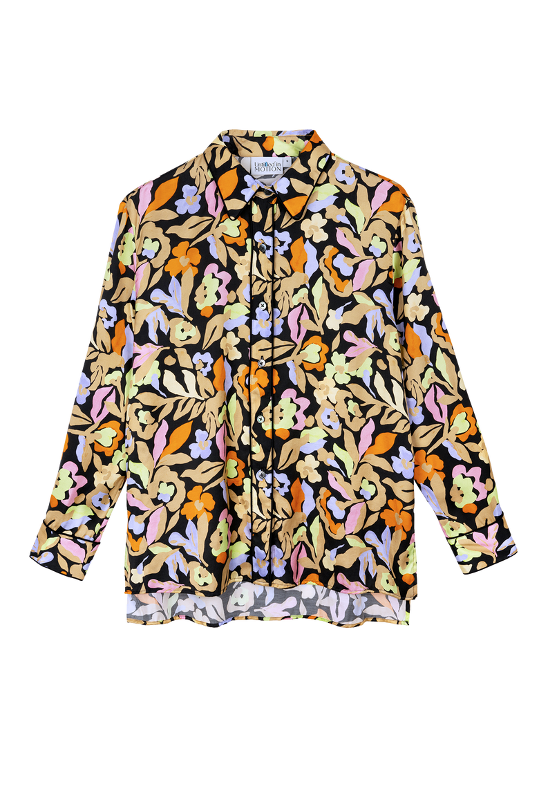 Manifest Printed Button-up Silky Shirt, Main, color, Lucida