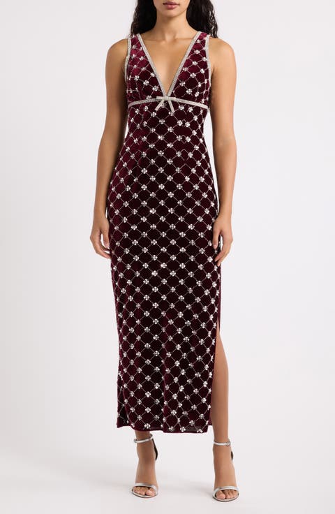 Fiorella Embellished Velvet Midi Dress