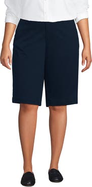 Lands' End Plus Size Elastic Back Classic 12" Chino Oxford Stripe Shorts