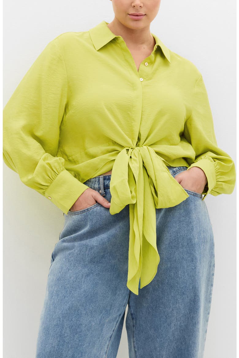 Rosa Tie Hem Button-Up Shirt, Main, color, CHARTREUSE