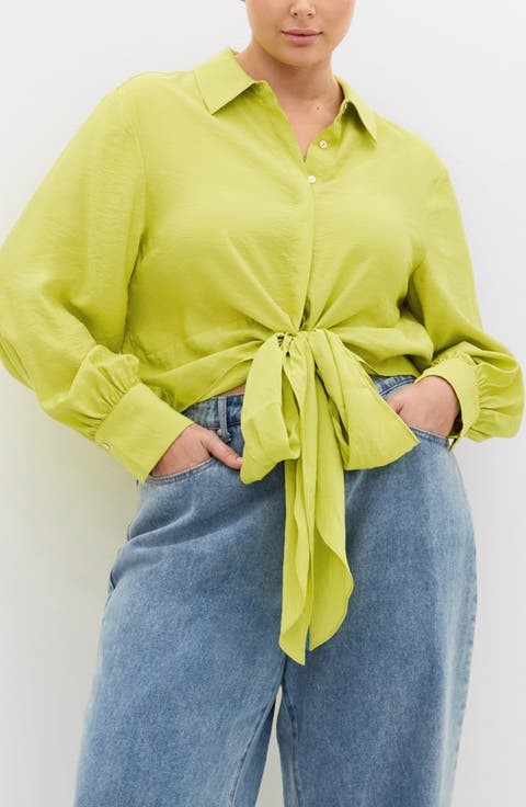 Rosa Tie Hem Button-Up Shirt (Plus)