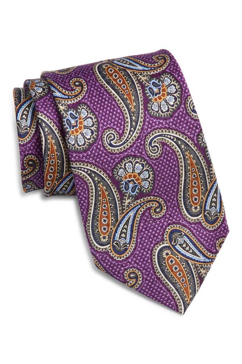 Paisley Silk Tie, Main, color, PURPLE