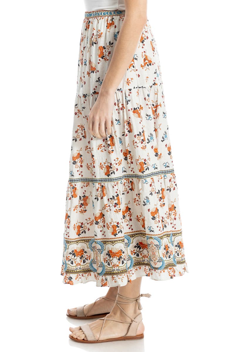 MAX STUDIO Floral Tiered Maxi Skirt, Alternate, color, Birch Imari Marigolds