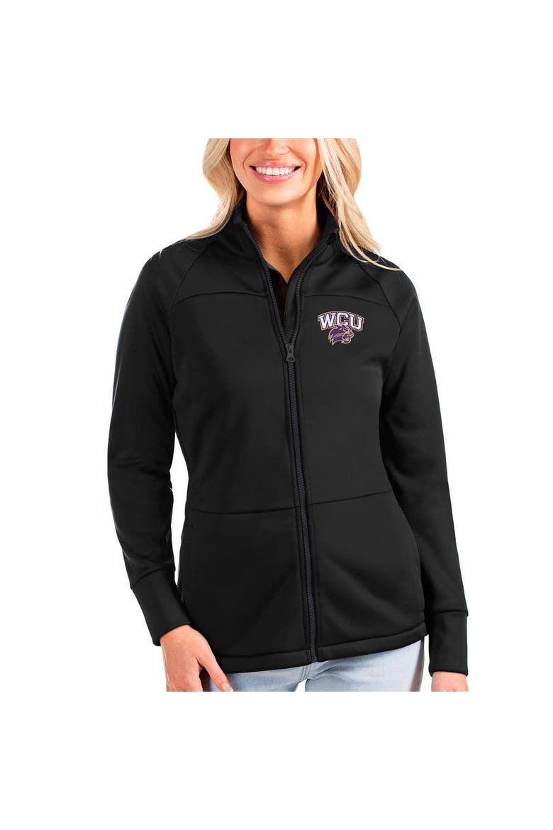 Women's Antigua Black Western Carolina Catamounts Links Full-Zip Golf Jacket, Main, color, Black