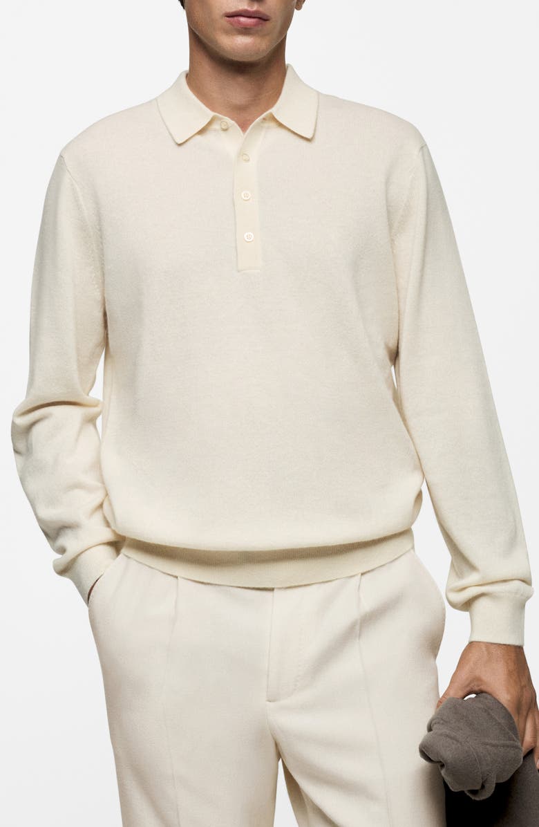 MANGO Cashmere Polo Sweater, Main, color, Ecru