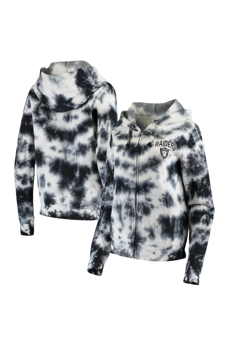 Women's New Era Black Las Vegas Raiders Tie Dye Fleece Full-Zip Hoodie, Main, color, Black