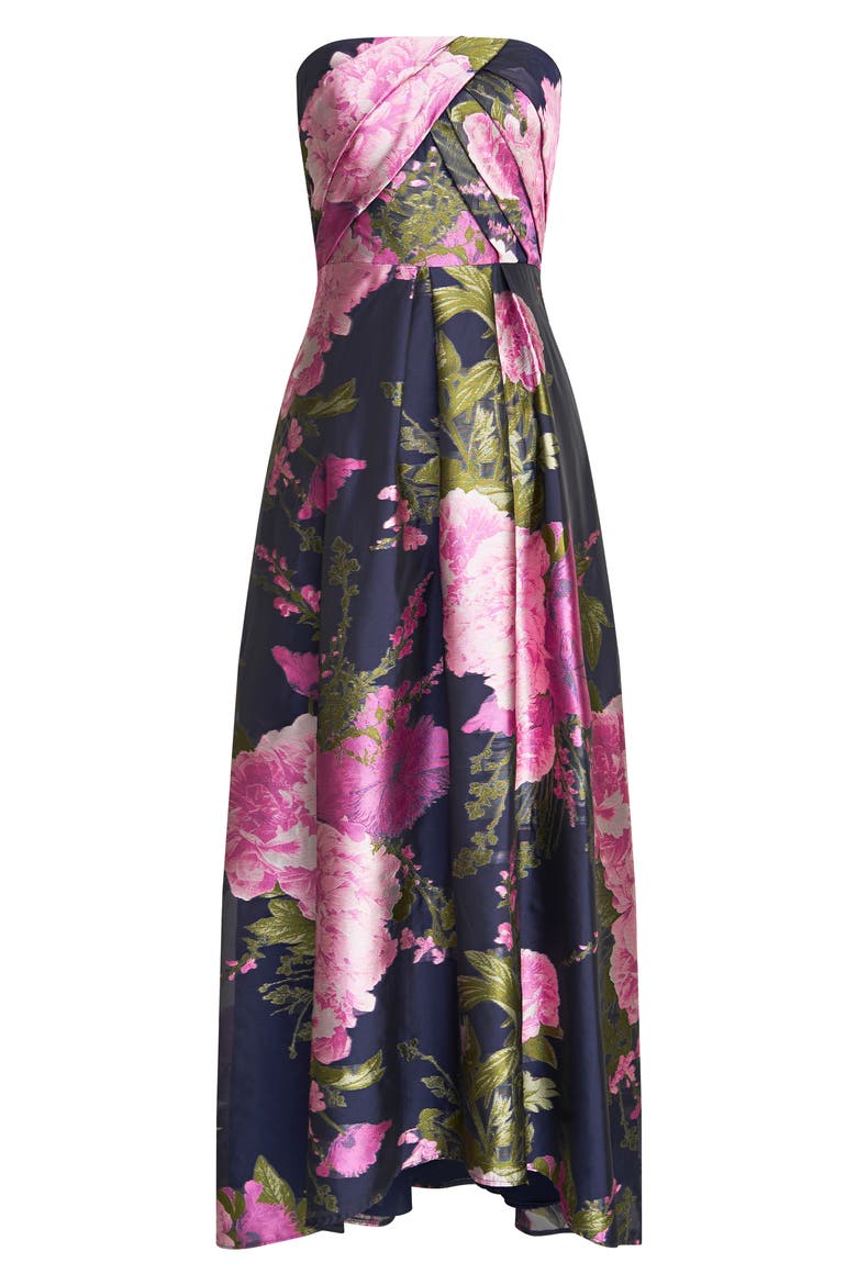Holly Floral Print Strapless Gown, Alternate, color, AZALEA PINK