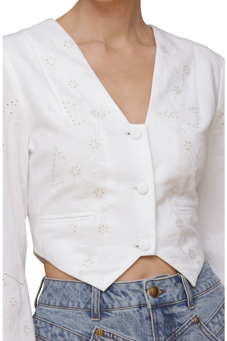 Eyelet Embroidery Crop Cotton Shirt, Alternate, color, OFF WHITE