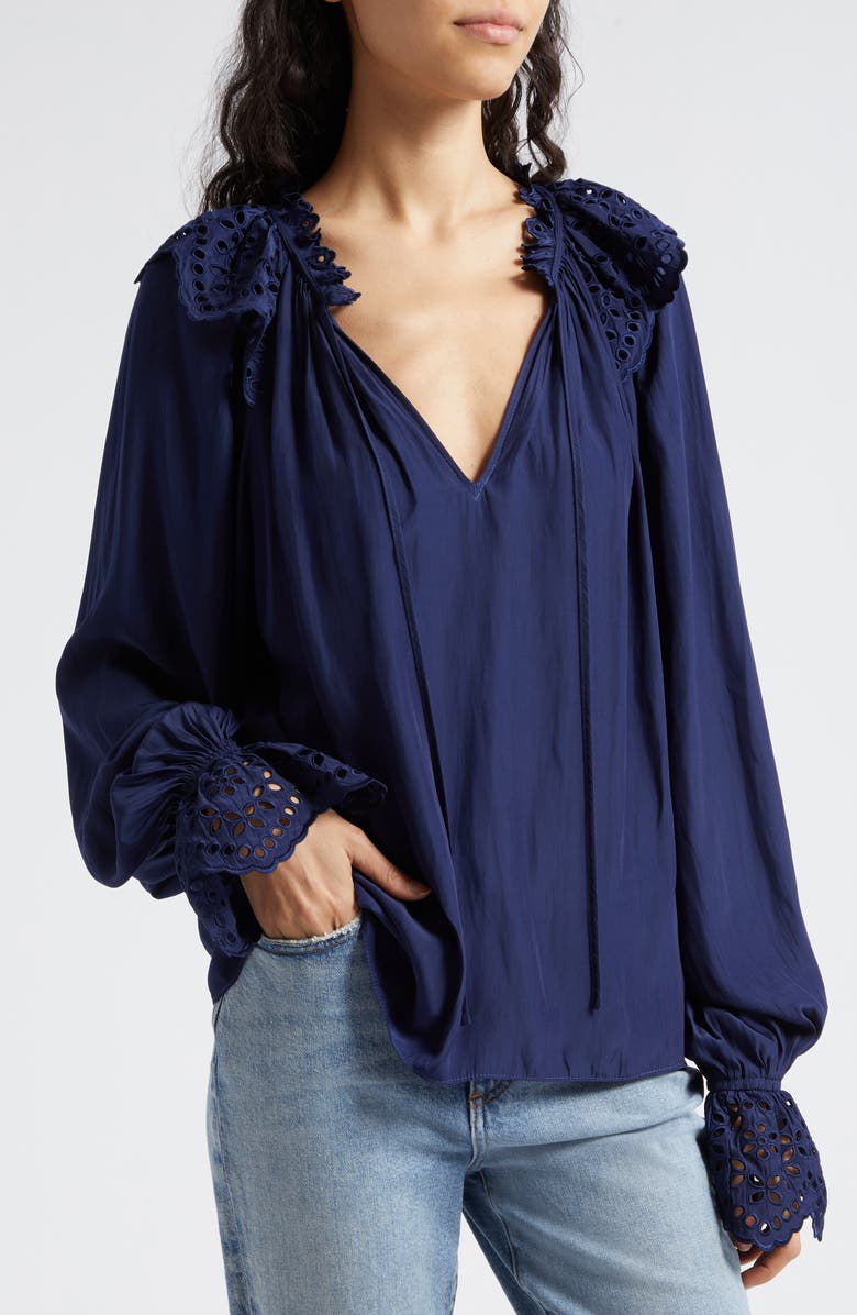 Ramy Brook Lilian Ruffle Eyelet Top, Alternate, color,