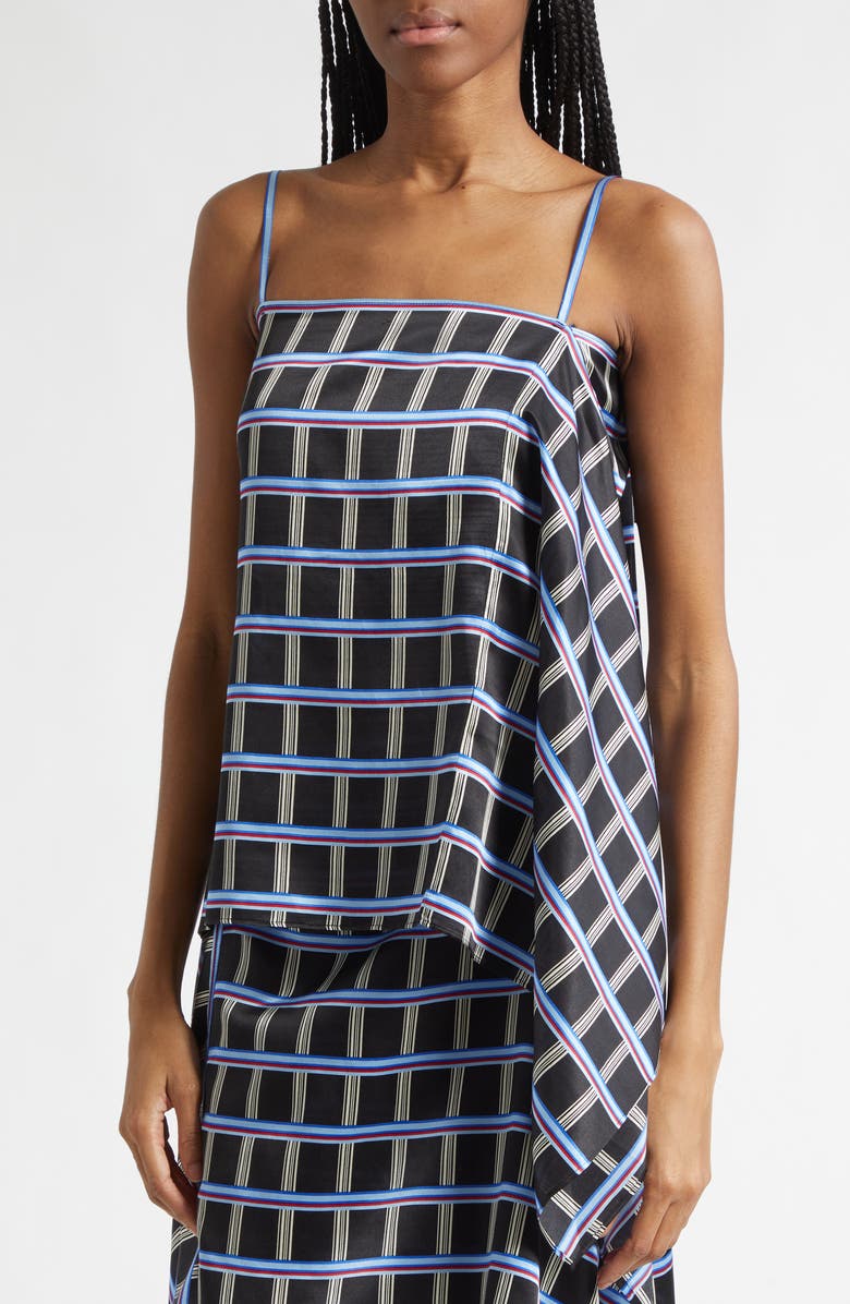 EENK Check Slip Drape Silk & Cotton Top, Alternate, color, Black Multi