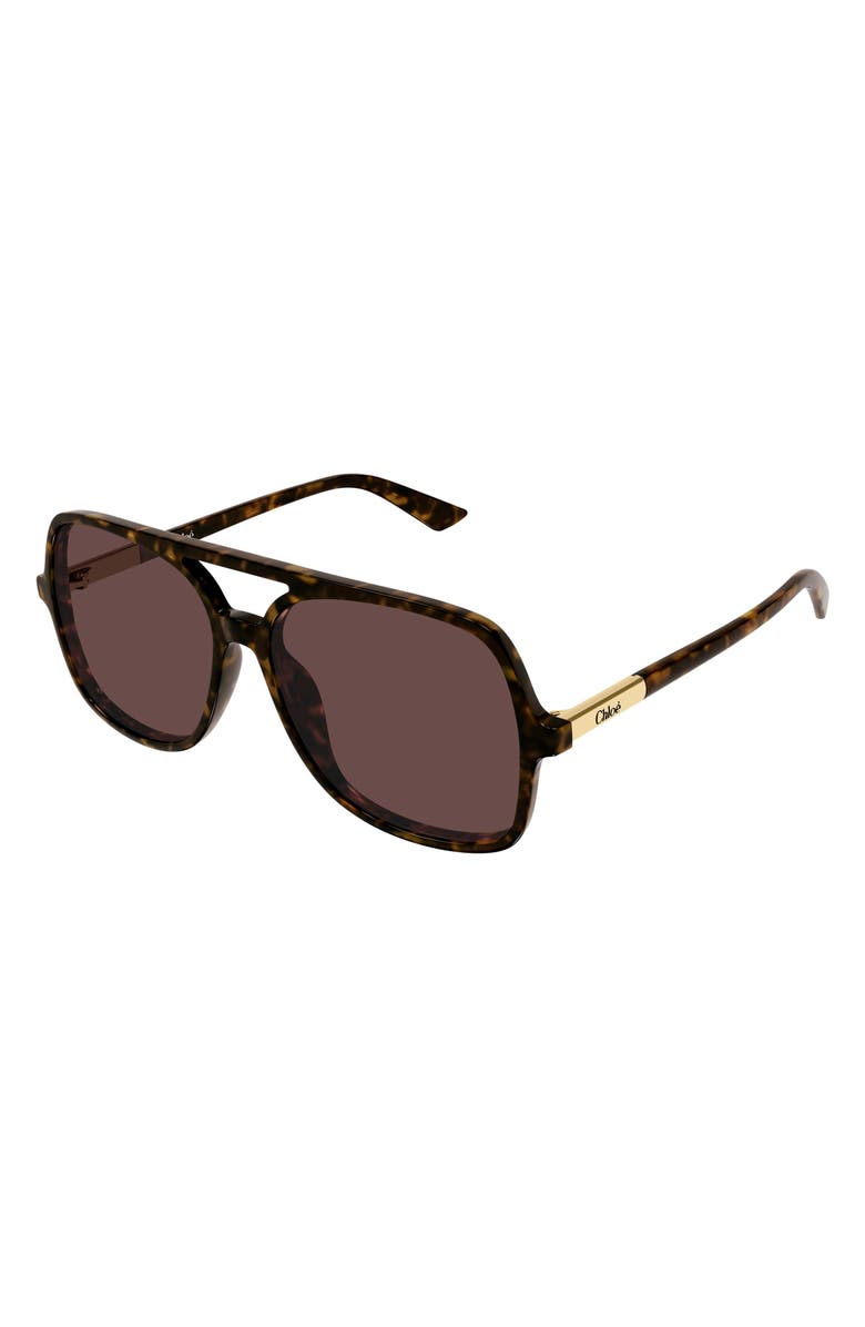 Chloé 57mm Navigator Sunglasses, Alternate, color, Shiny Dark Havana