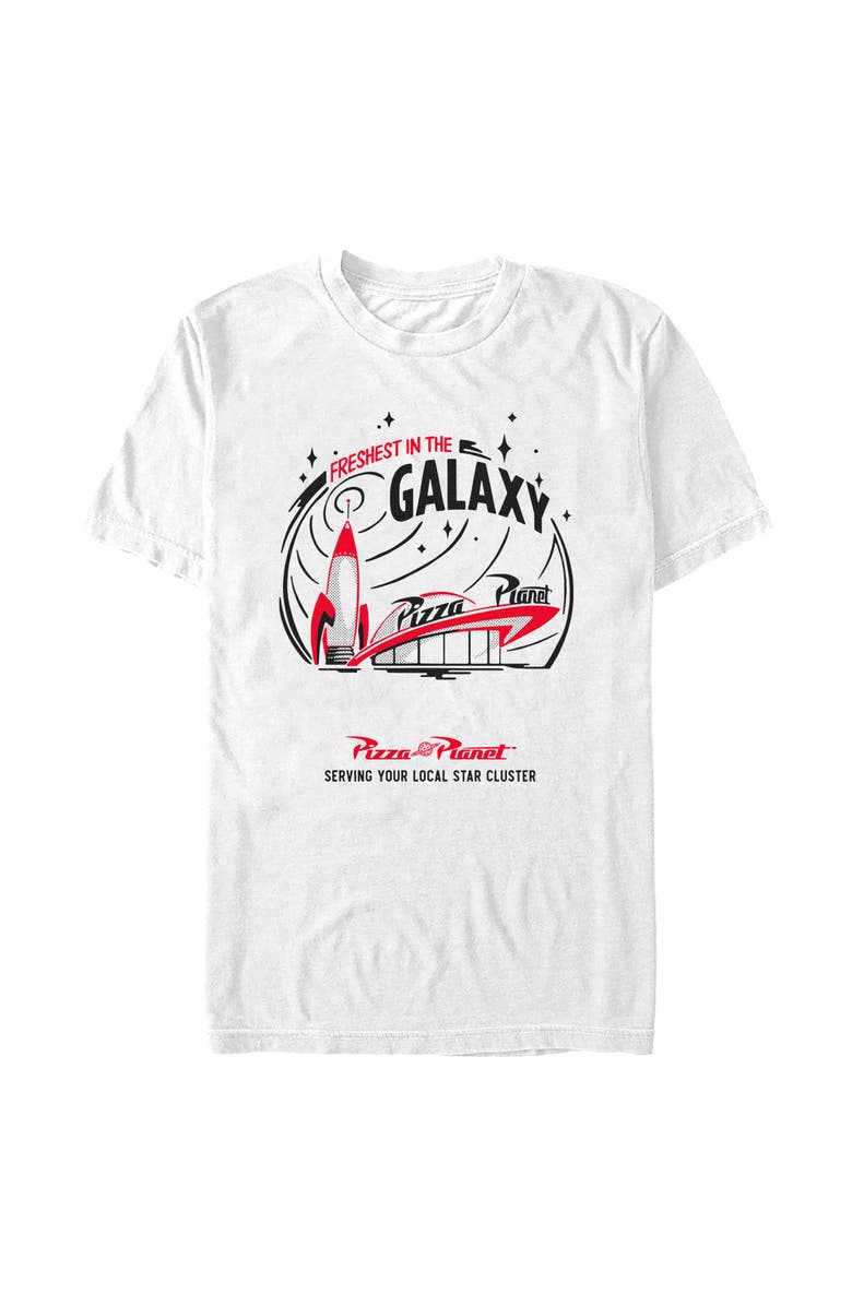 Toy Story Men's Toy Story Pizza Planet Freshest In The Galaxy Graphic T-Shirt, Alternate, color, White