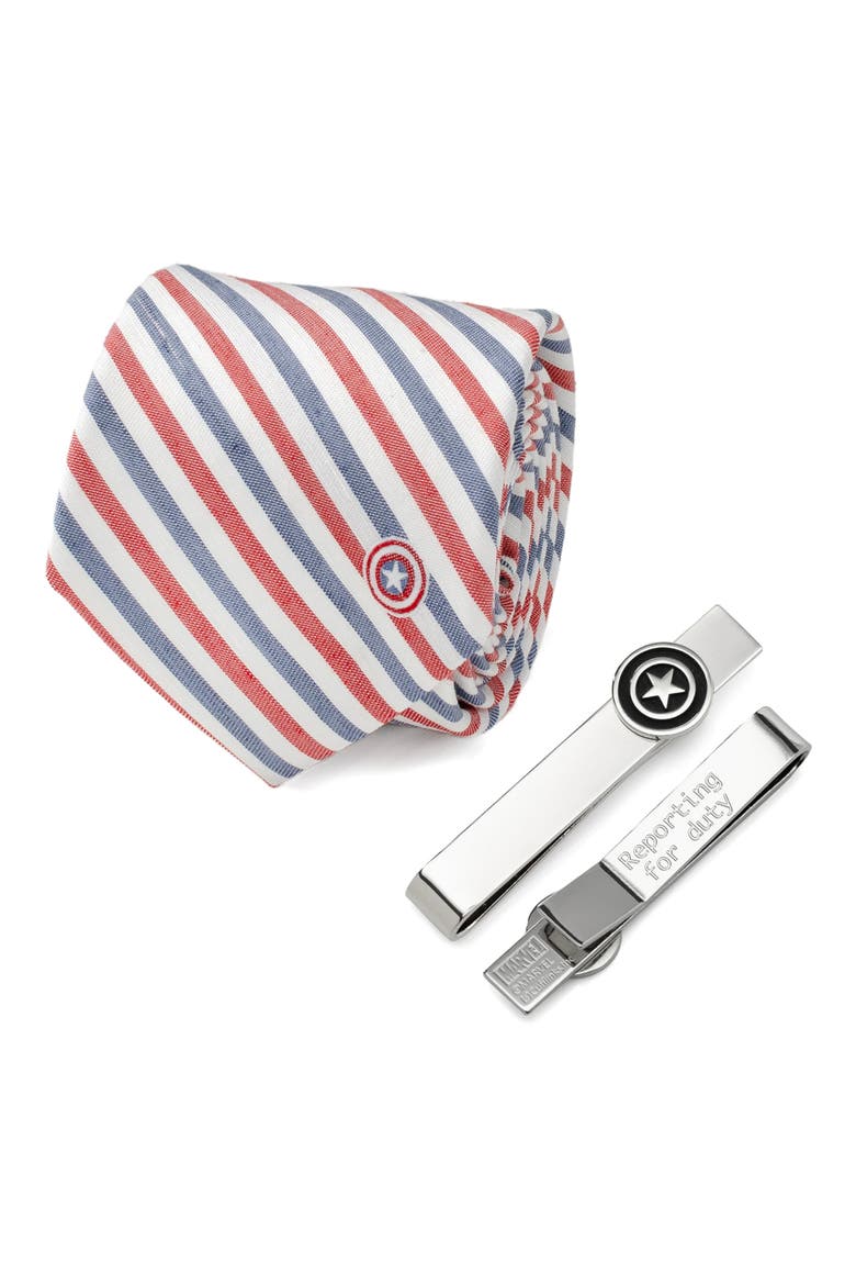 Captain America Shield Tie Bar & Tie Set, Main, color, MULTI