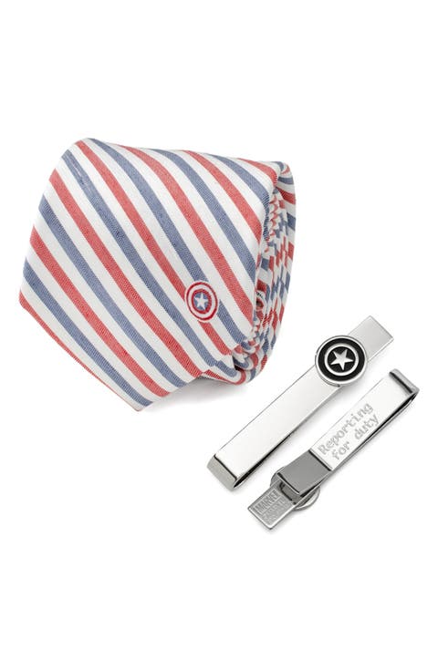 Captain America Shield Tie Bar & Tie Set