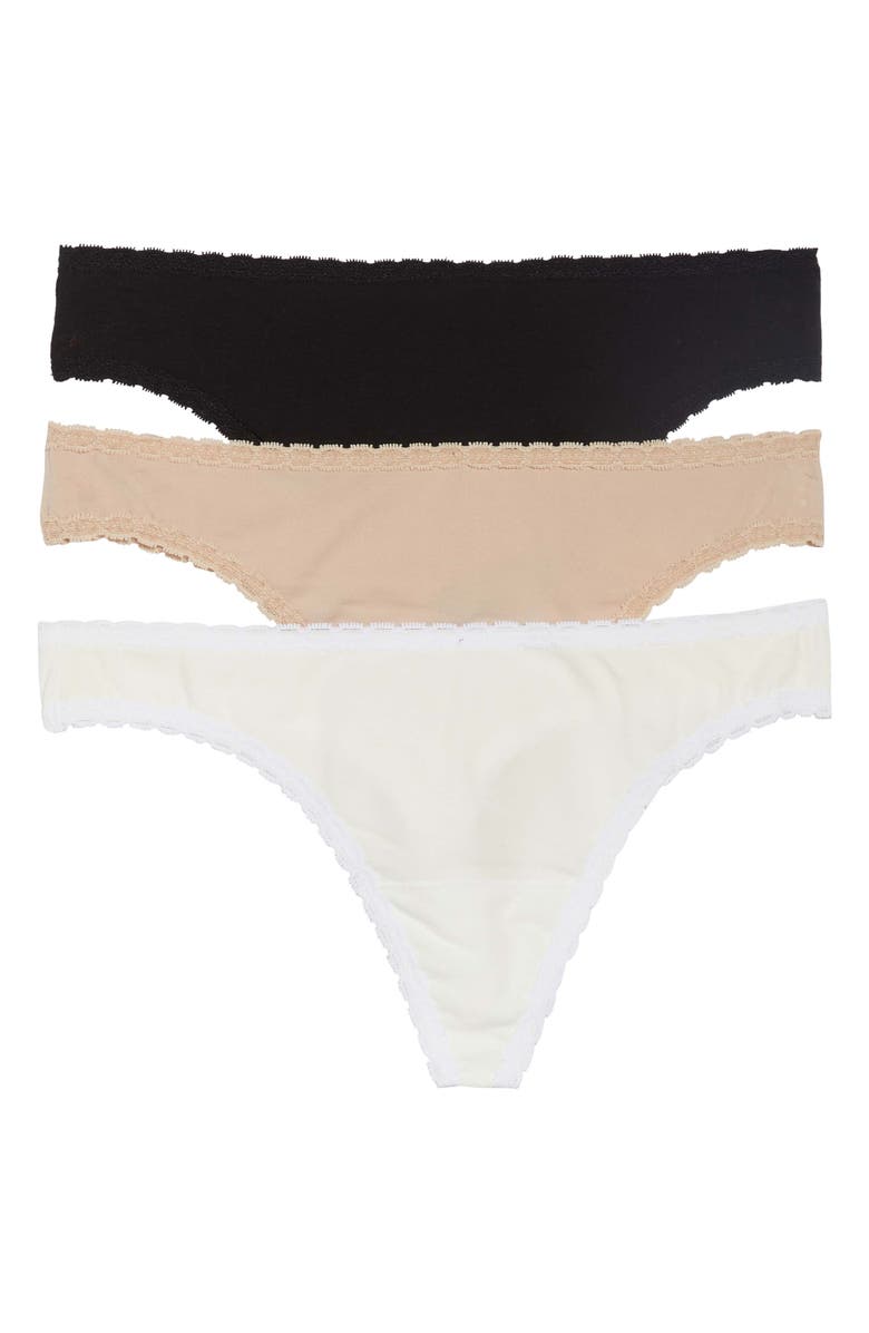 Skarlett Blue Adorned 3-Pack Cotton Blend Thongs, Main, color, 