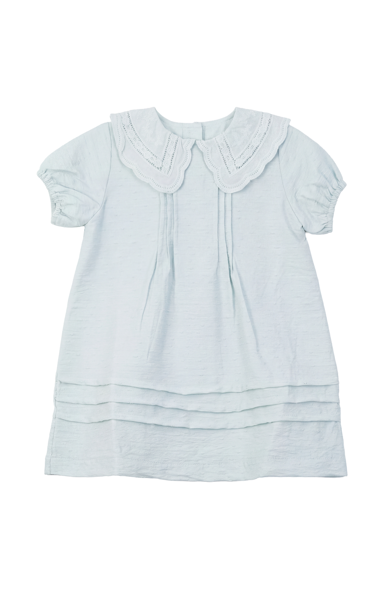 Hopscotch Textured Embroidered Collar Puff Sleeve Dress, Main, color, Dusty Blue