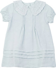 Hopscotch Textured Embroidered Collar Puff Sleeve Dress