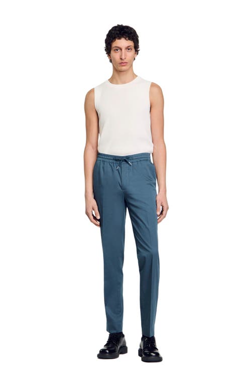Sandro Alpha Cotton Blend Straight Leg Drawstring Pants In Thunderstorm Blue
