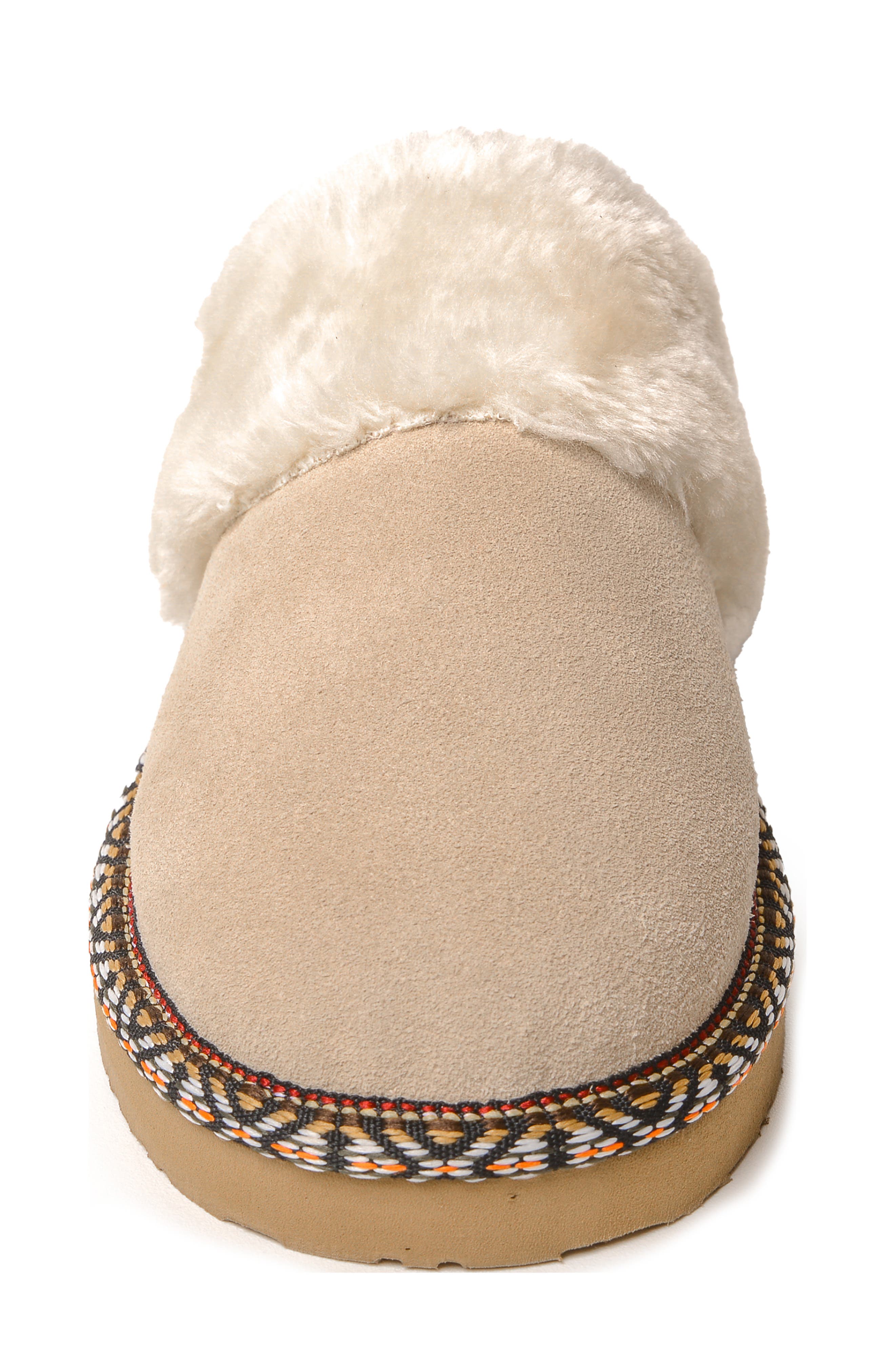 Minnetonka Cerise Faux Fur Scuff Slipper, Alternate, color, Stone