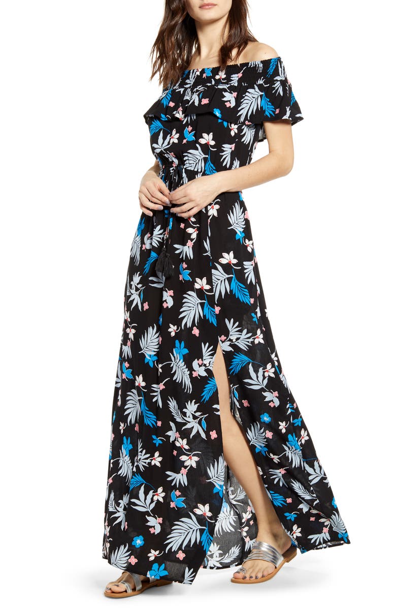 Band of Gypsies Floral Print Off the Shoulder Maxi Dress, Main, color,