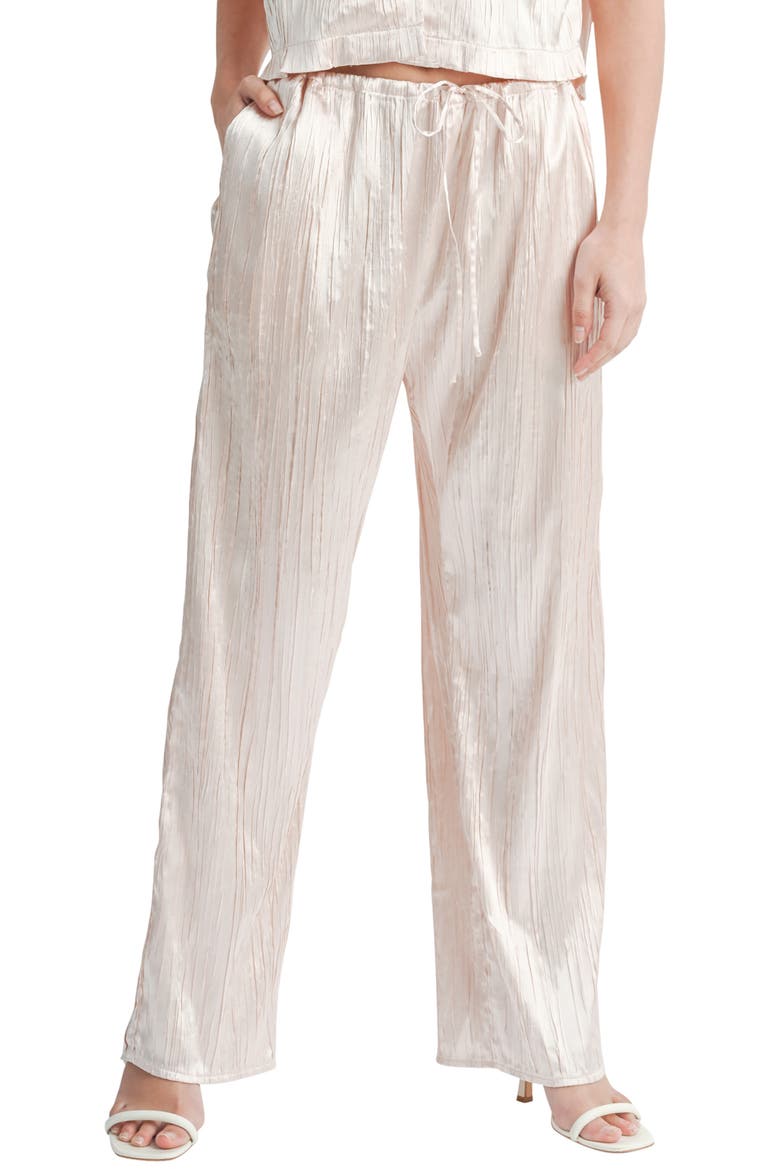 Plissé Wide Leg Satin Pants, Main, color, BLUSH