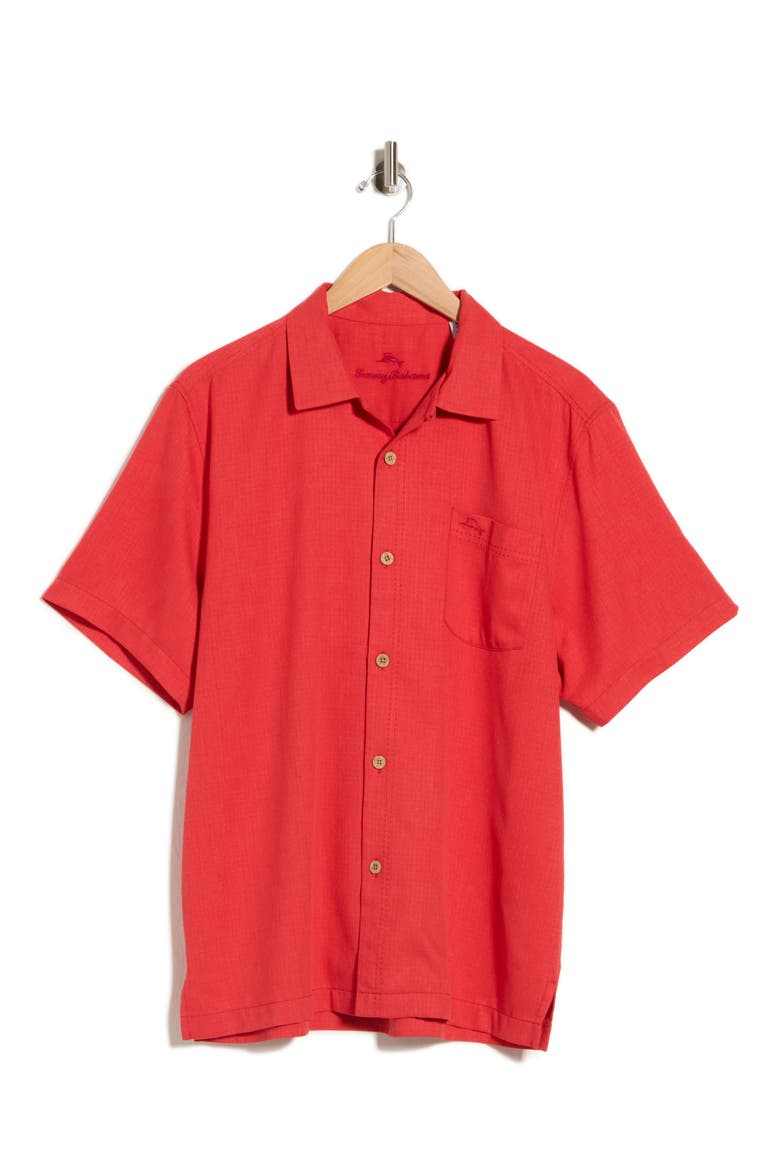 Coastal Breeze Silk Blend Button-Up Shirt, Alternate, color, REGAL RED