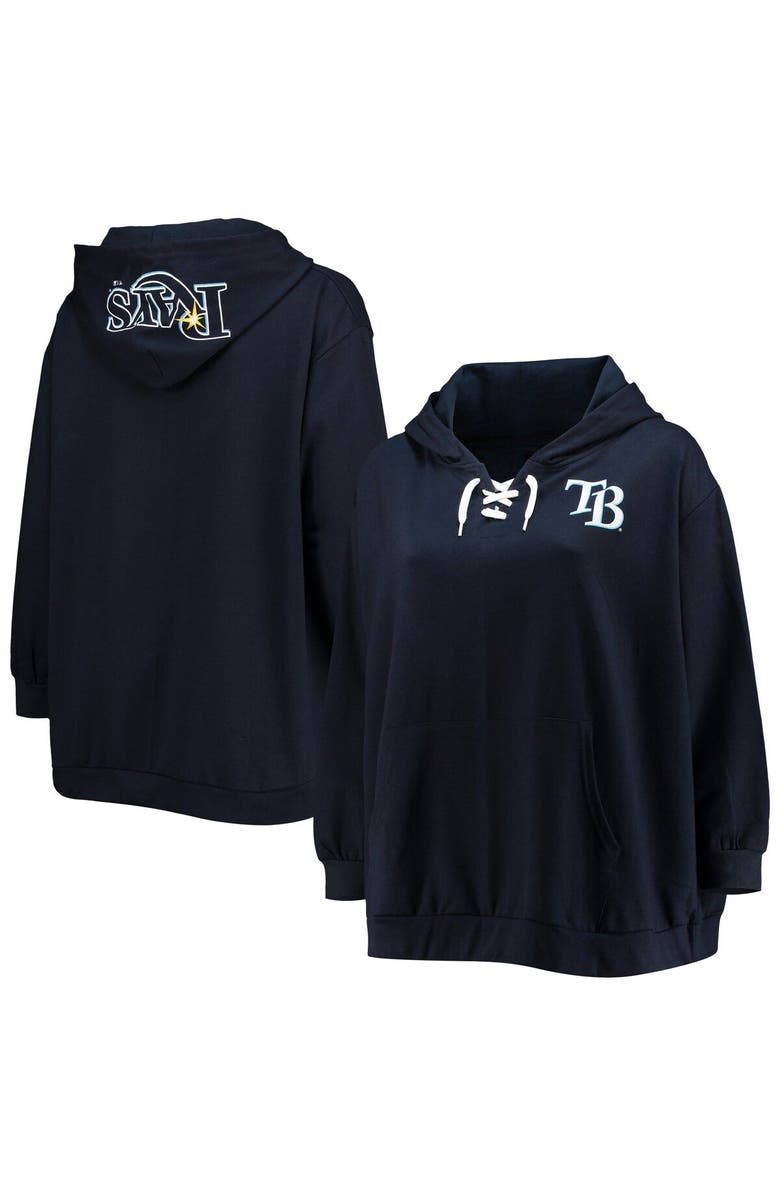 PROFILE Women's Navy Tampa Bay Rays Plus Size Lace-Up V-Neck Pullover Hoodie, Main, color, Navy