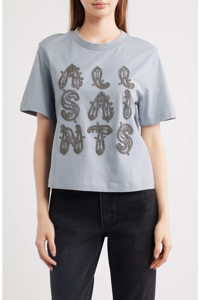 Ella Lisa Beaded Cotton T-Shirt, Main, color, QUARRY BLUE