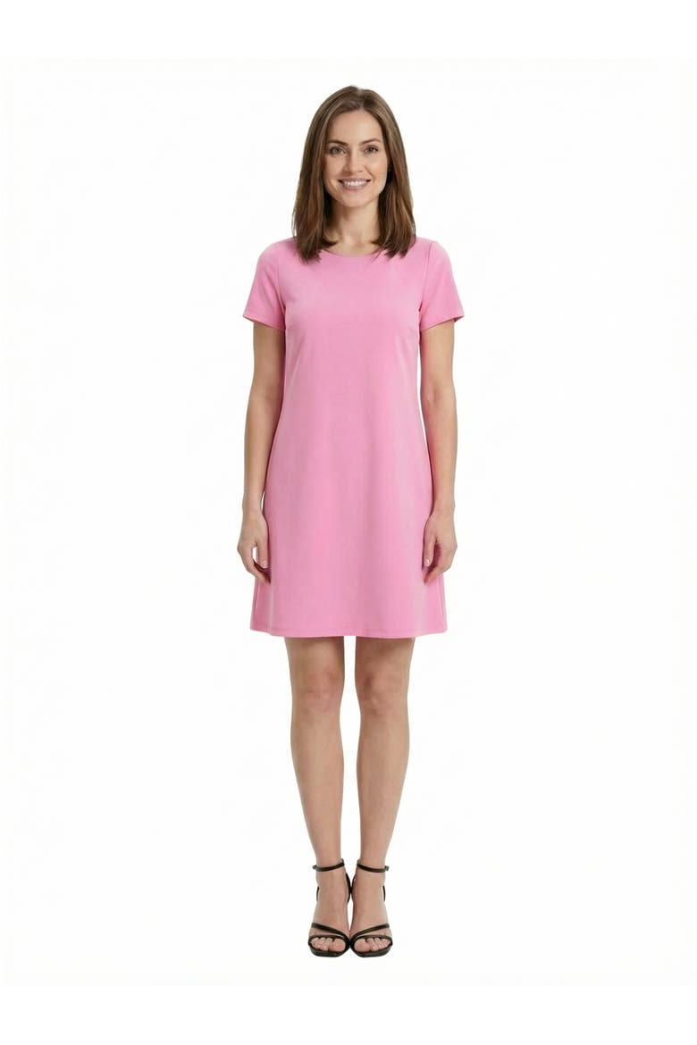 Essential Petite Short Sleeve Round Neck Mini Shift Dress, Main, color, Pink