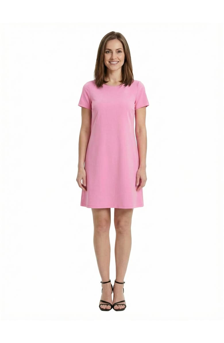 24seven Comfort Apparel Essential Petite Short Sleeve Round Neck Mini Shift Dress, Main, color, Pink