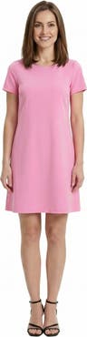 24seven Comfort Apparel Essential Petite Short Sleeve Round Neck Mini Shift Dress