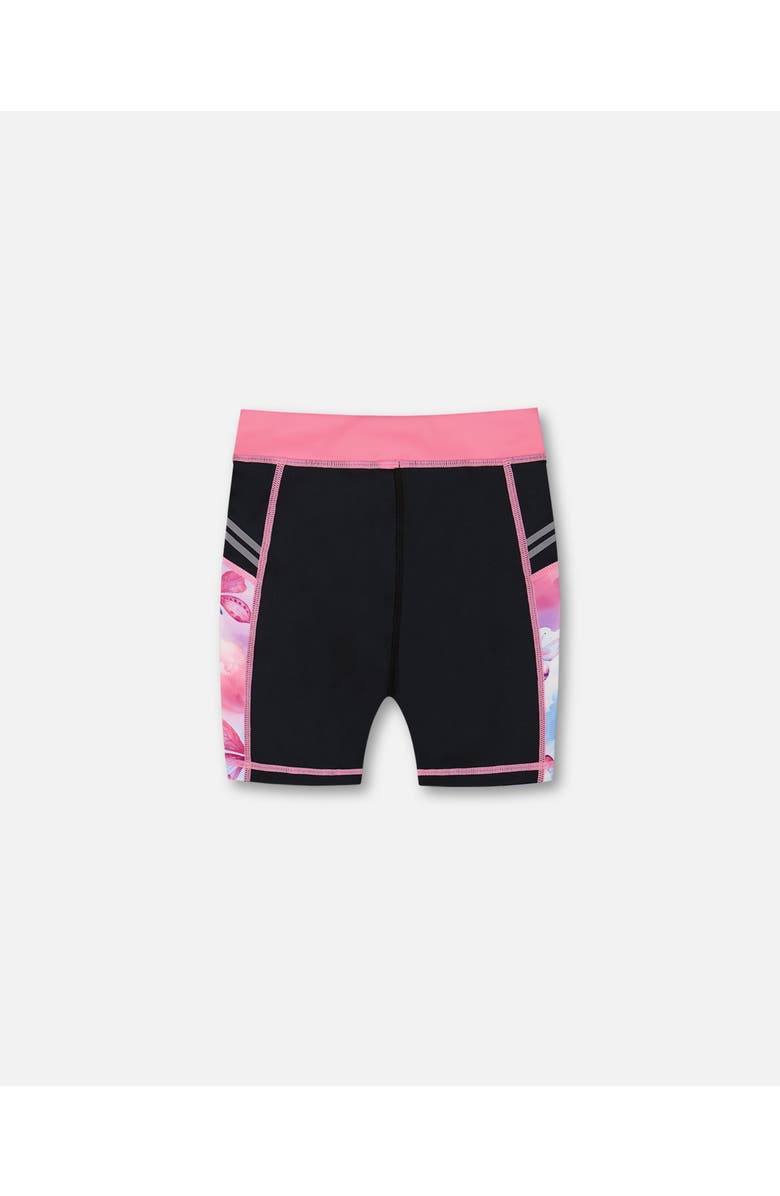 Deux par Deux Girl's Printed Athletic Biker Short Black, Pink And Multicolored Butterflies, Alternate, color, Black Pink And Multicolored