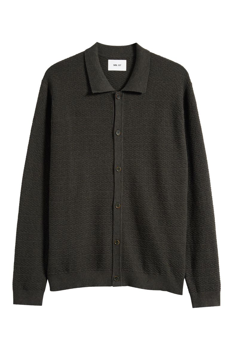 Navi 6499 Ribbed Cotton Full Button Cardigan, Alternate, color, DARK ARMY