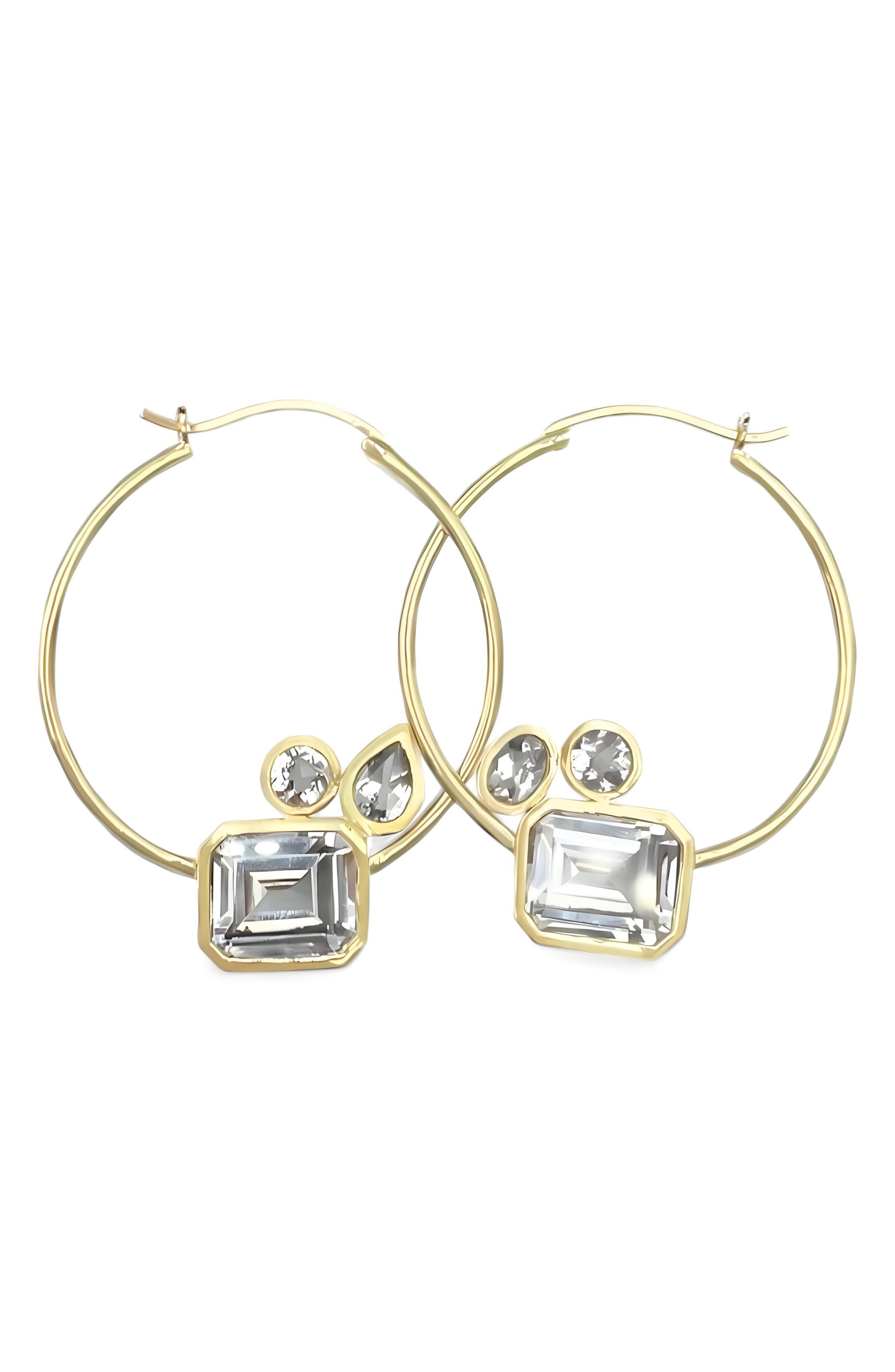 Leslie Paige Mix-Cut Topaz Hoop Earrings in Yellow Gold/Topaz 