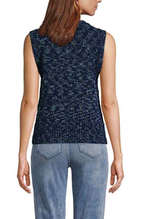 Lands' End Cotton Tweed Textured Crewneck Vest Sweater In Blue