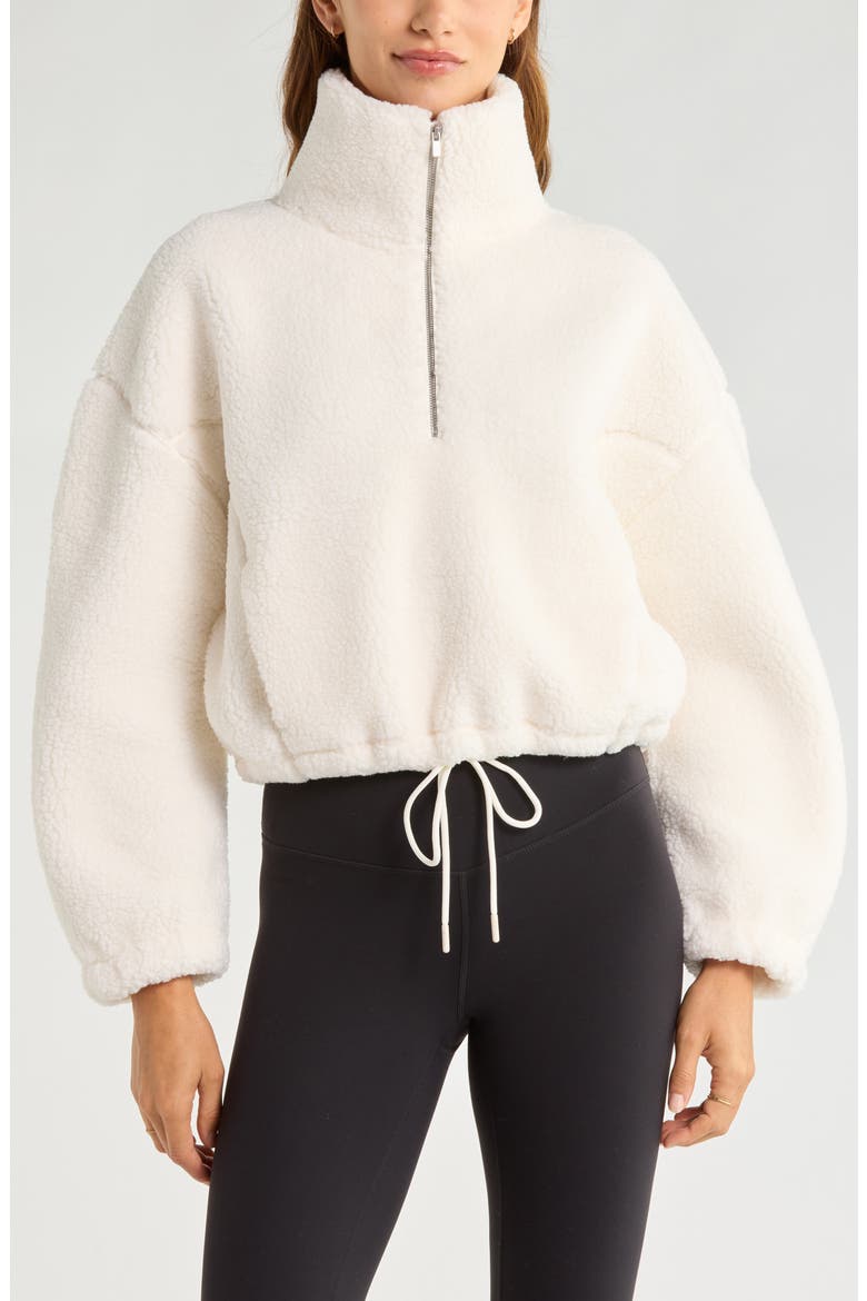 Faux Shearling Half Zip Pullover, Alternate, color, IVORY EGRET