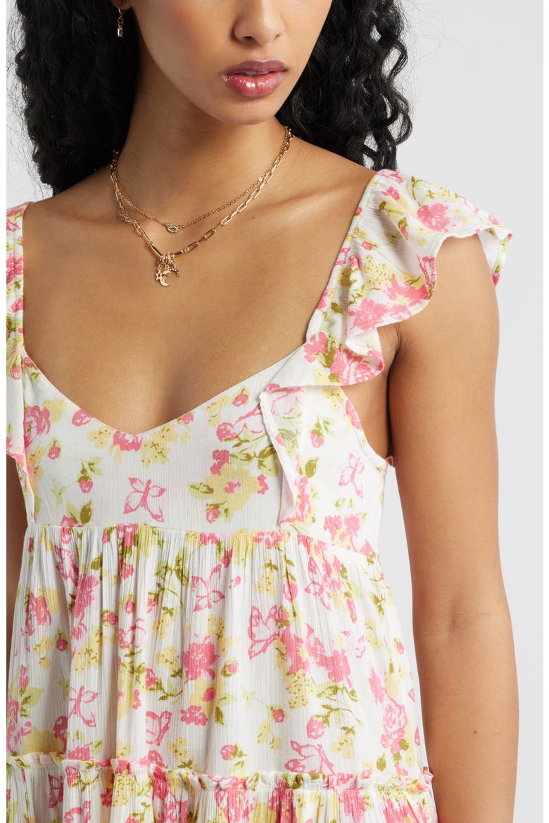 Flutter Sleeve Cotton Blend Mini Sundress, Alternate, color, IVORY- PINK SAVANNAH GARDEN