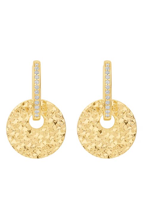 Dolce Sole Textured Round Drop Huggie Hoop Earrings