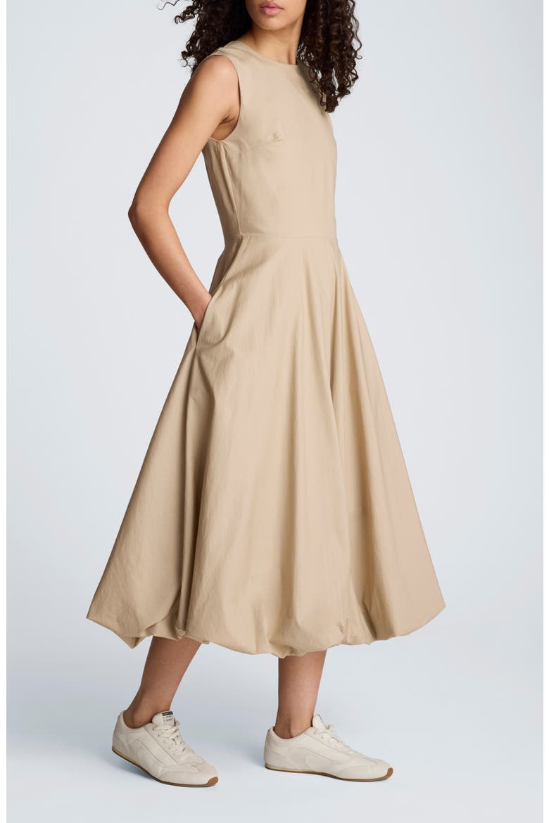 Sleeveless Bubble Hem Midi Dress, Alternate, color, BURLAP