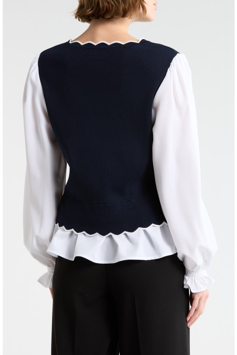 Scallop Trim Twofer Sweater, Alternate, color, NANETTE NAVY/ WHITE