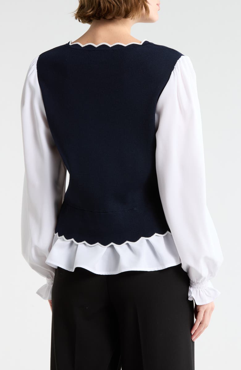 Nanette Lepore Scallop Trim Twofer Sweater, Alternate, color, Nanette Navy/ White