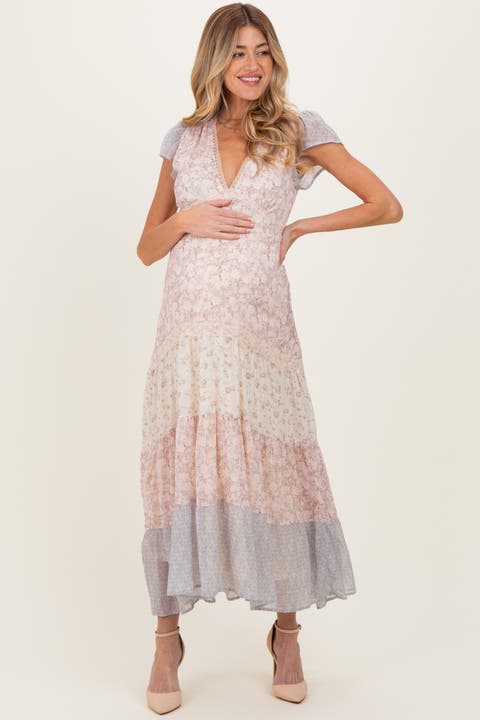 Floral Colorblock Tiered Maxi Dress